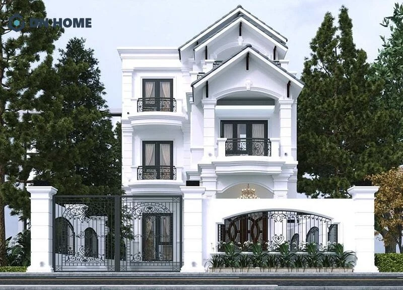 Mẫu biệt thự 3 tầng tân cổ điển mái Thái nhà vườn