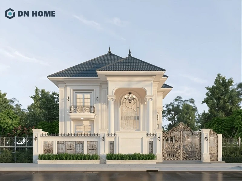 Các đường phào chỉ được chạm khắc sắc sảo tạo nên điểm nhấn thanh lịch, đẳng cấp cho căn biệt thự tân cổ điển