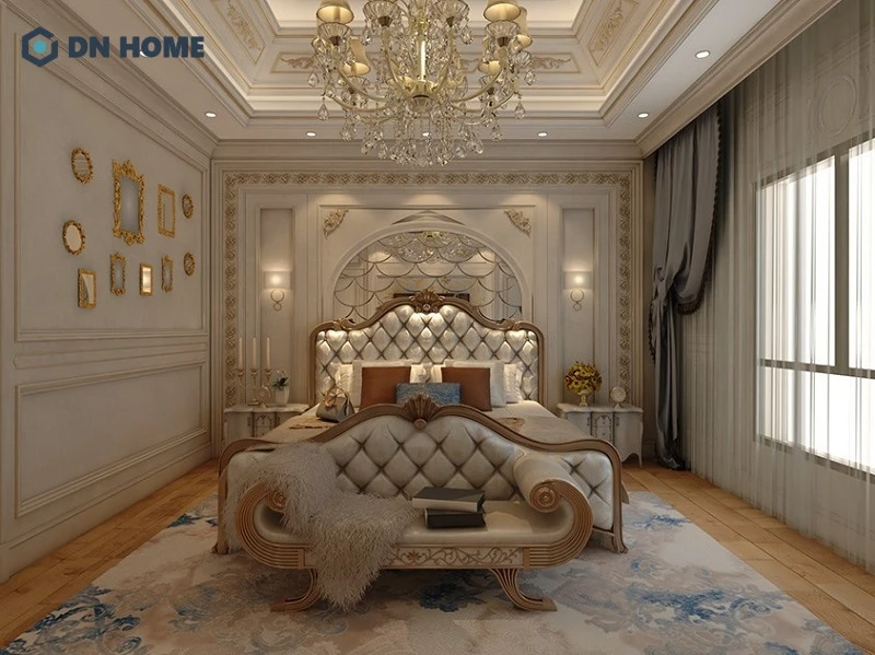 Không gian phòng ngủ được trang trí mang đậm tinh thần quý tộc Châu Âu