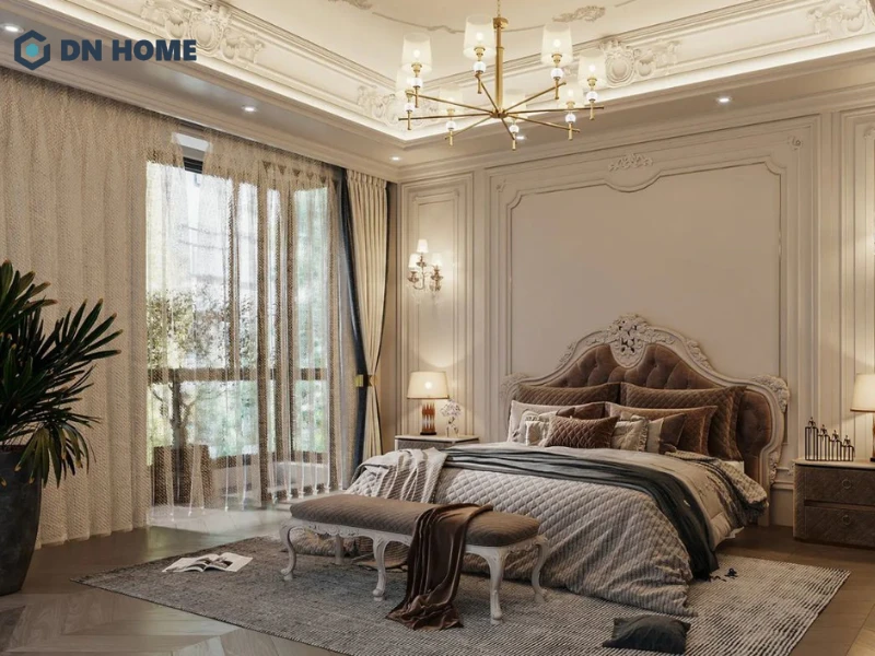 Đèn chùm và tranh treo tường nghệ thuật góp phần tạo điểm nhấn nổi bật cho không gian sống