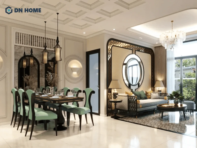Cách bố trí mở giữa phòng khách và bếp giúp căn hộ 63m2 vừa rộng rãi vừa ấm cúng