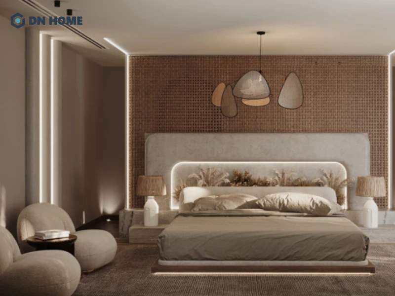 Mẫu thiết kế phong cách Wabi-Sabi đề cao vẻ đẹp mộc mạc với tông màu trung tính chủ đạo