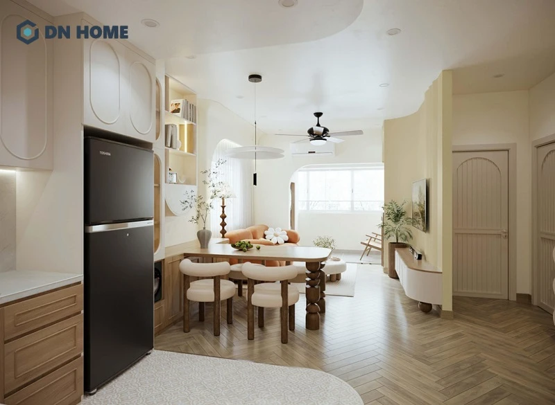 Mẫu chung cư 75m2 2 phòng ngủ thiết kế theo phong cách Wabi Sabi