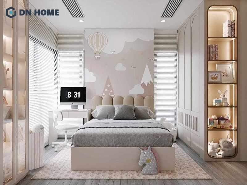 Phòng ngủ phụ dành cho trẻ em với thiết kế đẹp mắt, tận dụng tối đa ánh sáng tự nhiên để tăng thêm sự thông thoáng cho căn phòng