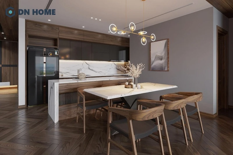 Thiết kế nội thất chung cư 75m2 gỗ tự nhiên là lựa chọn lý tưởng giúp không gian trở nên sang trọng, bền vững theo thời gian