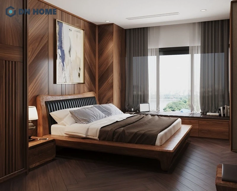 Sự kết hợp hài hoà giữa ánh sáng tự nhiên, đèn ngủ giúp căn phòng trở nên ấm cúng