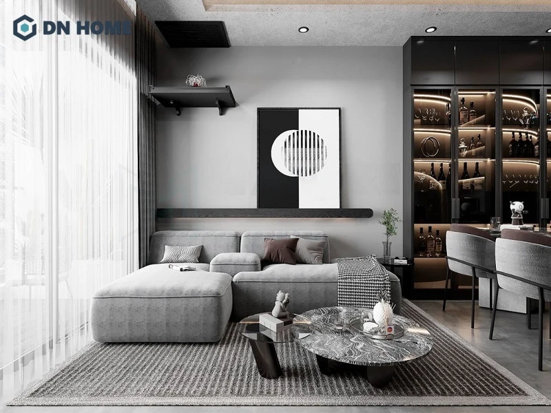 Thiết kế nội thất chung cư 75m2 tone xám là lựa chọn lý tưởng giúp không gian thêm phần thanh lịch và có chiều sâu