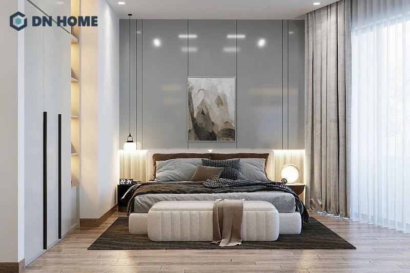 Thiết kế nội thất chung cư 75m2 với phòng ngủ lớn đầy đủ các món nội thất