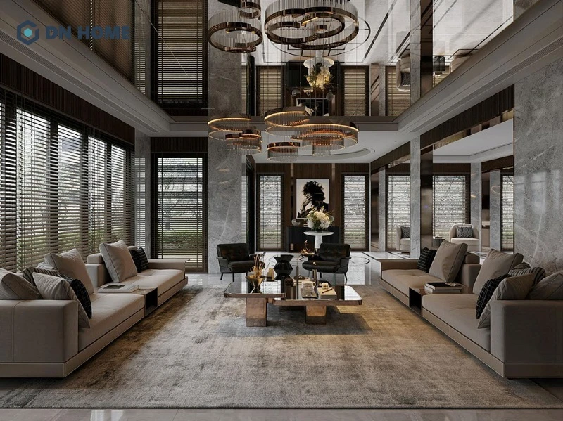 Không gian phòng khách chung cư 75m2 được thiết kế theo phong cách sang trọng