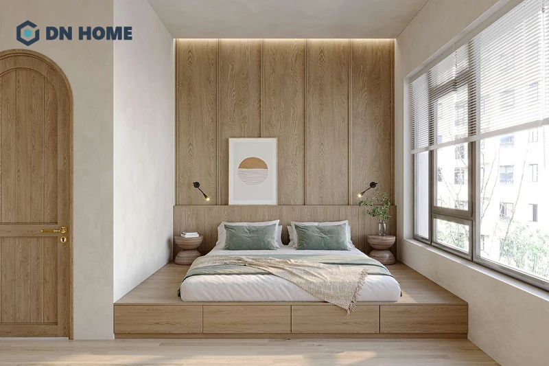 Giường bệt là đặc trưng dễ nhận thấy trong thiết kế phòng ngủ chung cư phong cách Nhật Bản