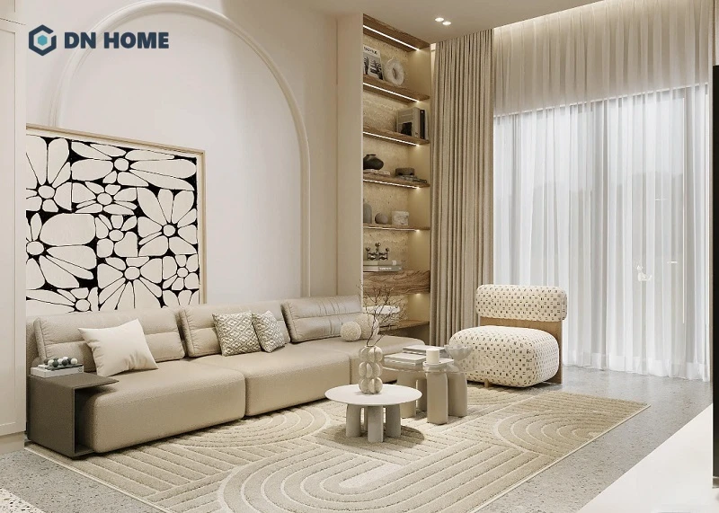Vẻ đẹp tối giản của không gian phòng khách nhà phố thiết kế theo phong cách Wabi Sabi
