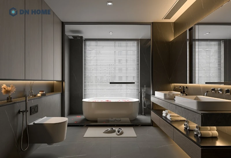 Khu vực phòng tắm đáp ứng đủ các yếu tố về công năng, thẩm mỹ