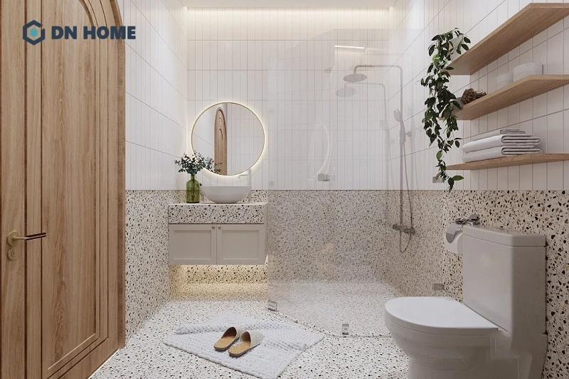 Thiết kế phòng tắm tinh tế, tối ưu không gian bằng việc sử dụng kệ treo tường
