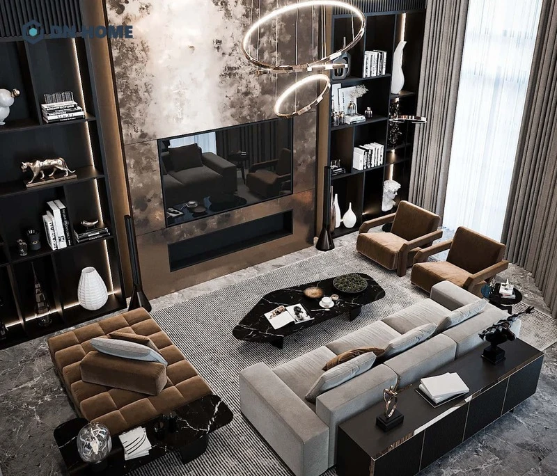 Không gian phòng khách nhà phố phong cách Luxury sang trọng