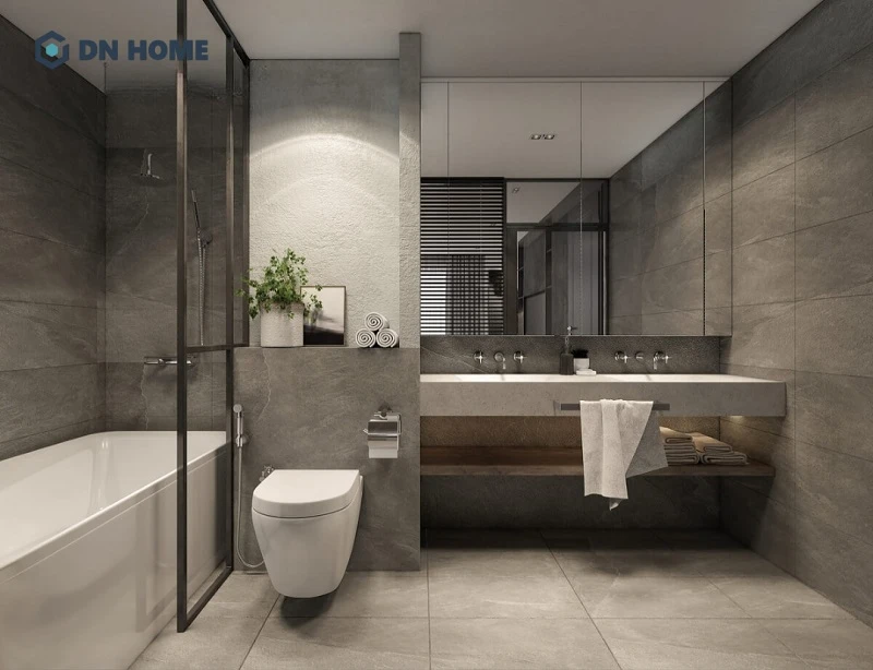 Khu vực nhà tắm phân chia hợp lý, sử dụng vách ngăn kính tinh tế