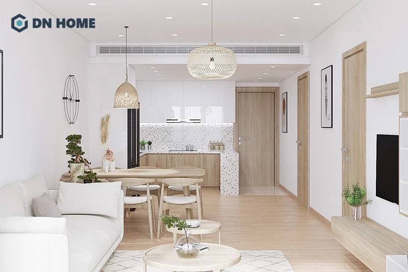 Sự liên thông phòng bếp và khách còn tạo cảm giác gần gũi, quây quần