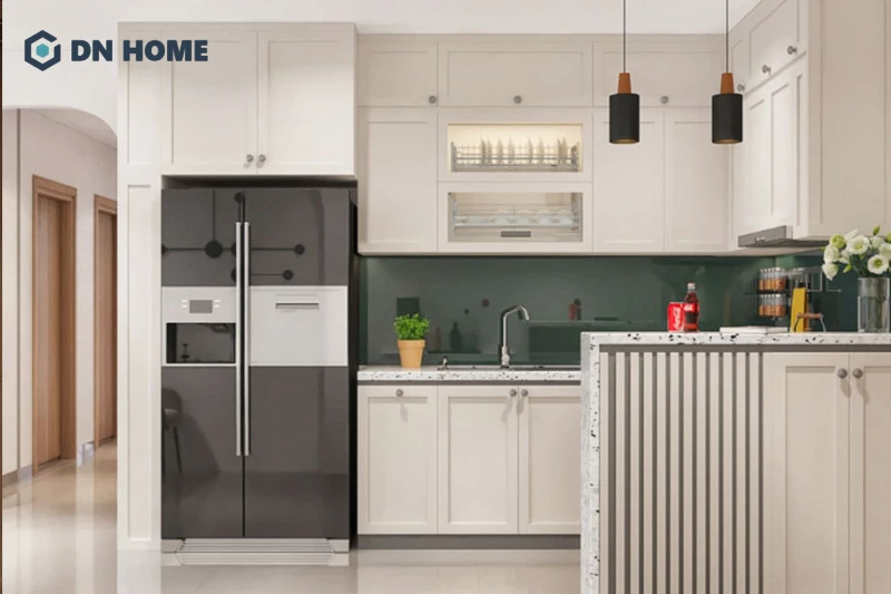 Mẫu phòng bếp 0m2 thiết kế với tủ bếp trên mở