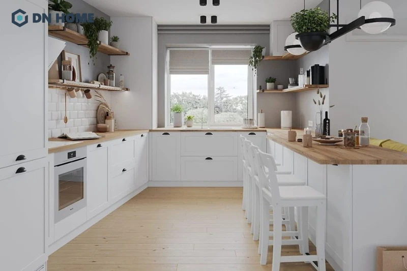 Phong cách Scandinavian giúp phòng bếp 12m2 thêm thoáng và ấm cúng