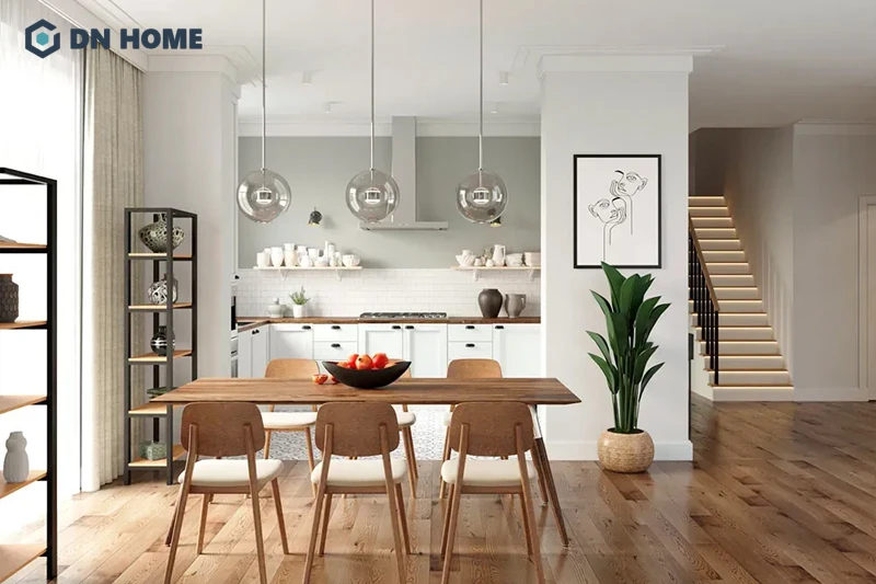 Gỗ sáng màu được sử dụng chủ đạo trong phòng bếp12m2 Scandinavian