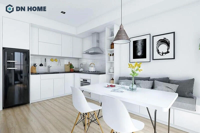 Phong cách hiện đại giúp phòng bếp 12m2 trông rộng rãi hơn