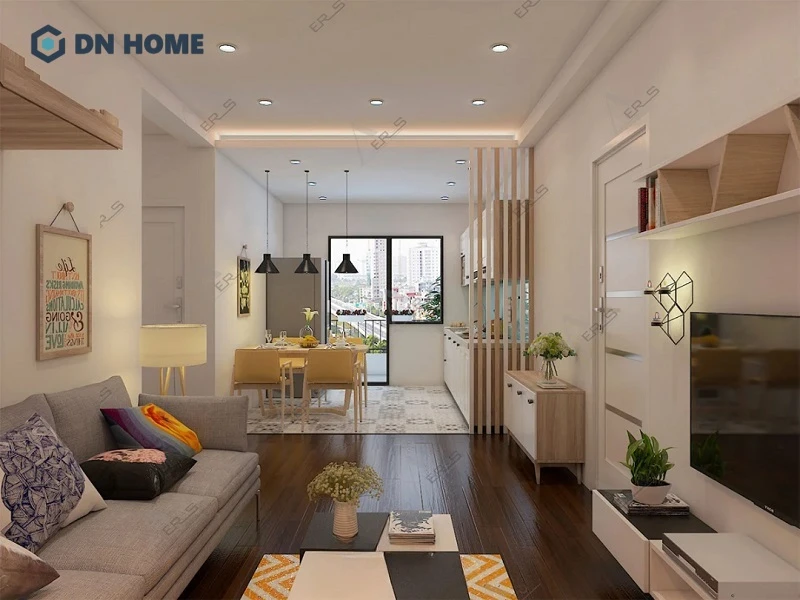 Thiết kế bếp liền phòng khách với phần không gian nấu nướng được đẩy ra ngoài để lưu thông không khí tốt hơn