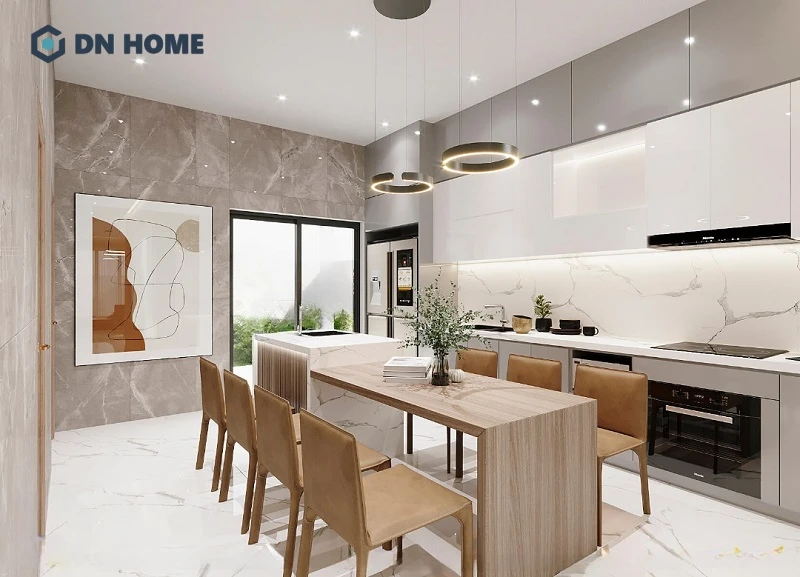 Đá ốp tường phòng bếp thường có bề mặt trơn nhẵn giúp quá trình vệ sinh trở nên dễ dàng hơn