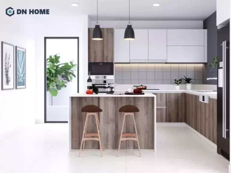Phòng bếp nhà ống có diện tích dài và hẹp thường được bố trí ở cuối nhà