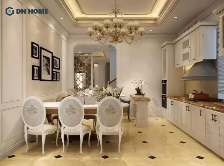 Phòng bếp nhà ống 5m phong cách tân cổ điển sang trọng