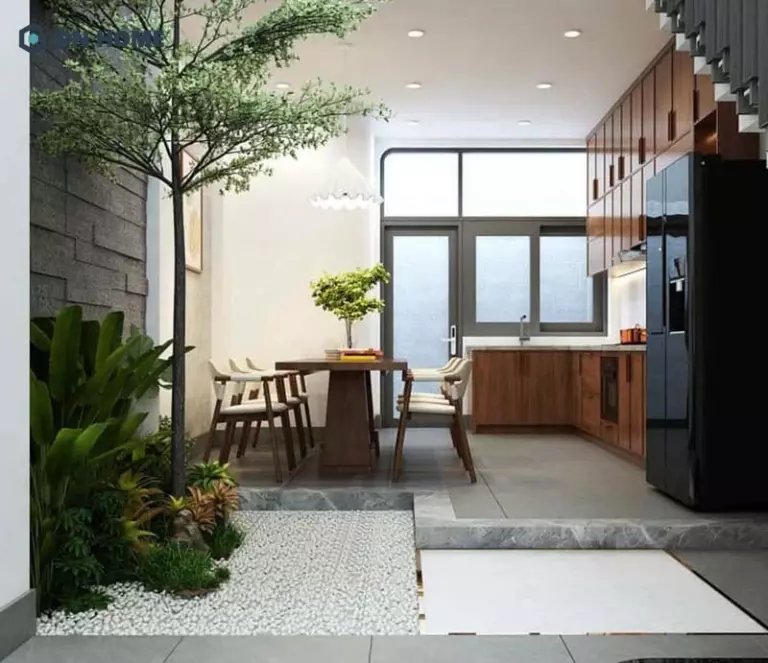 Phòng bếp nhà ống 5m phong cách Bắc Âu đơn giản tiện nghi