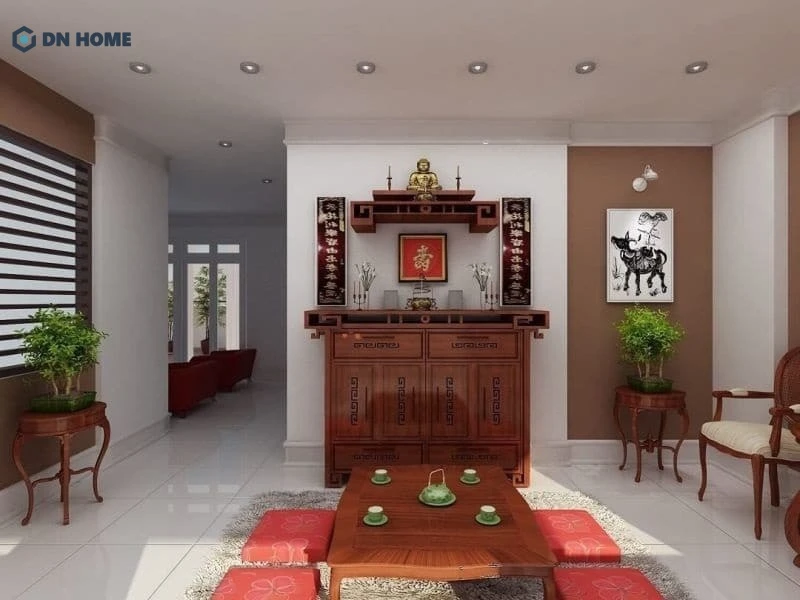 Bàn thờ nên đặt ở vị trí trang trọng đảm bảo hài hòa tổng thể