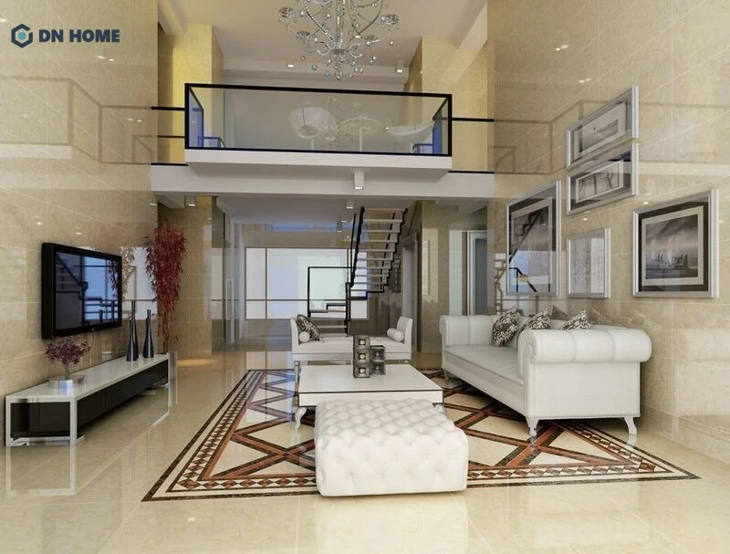 Mẫu thiết kế nội thất phòng khách cho nhà cấp 4 với bố trí thêm gác lửng