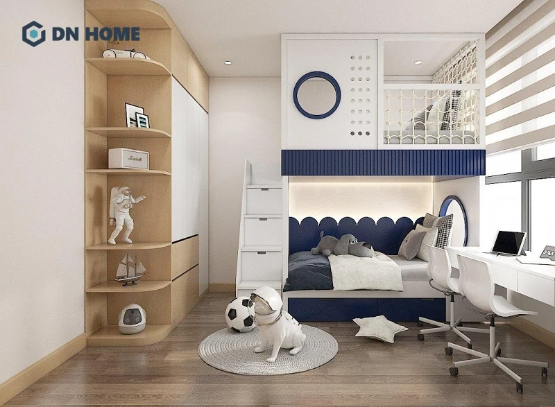 Thiết kế phòng ngủ 15m2 cho 2 bé trai sử dụng giường tầng giúp tối ưu không gian hạn chế