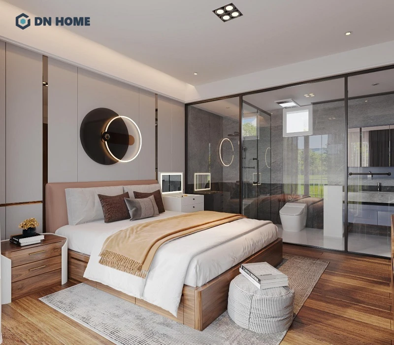 Mẫu phòng ngủ 15m2 với có phòng tắm và nhà vệ sinh riêng