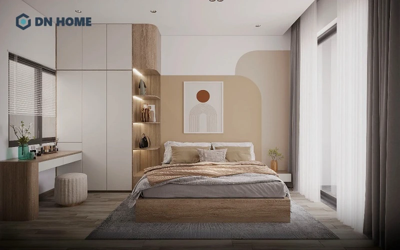 Không gian phòng ngủ 15m2 lồng ghép đầy đủ các món nội thất cơ bản mà không gây cảm giác chật chội