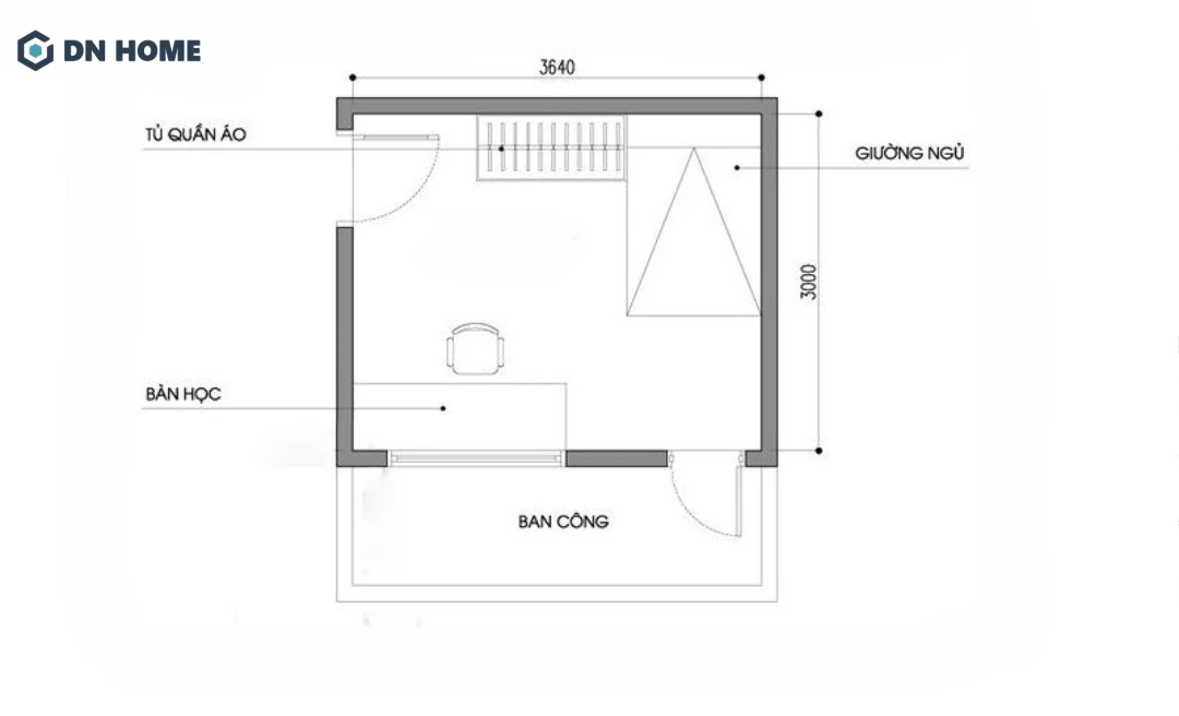 Bản vẽ thiết kế phòng ngủ nhỏ 15m2 với cách bố trí nội thất khoa học