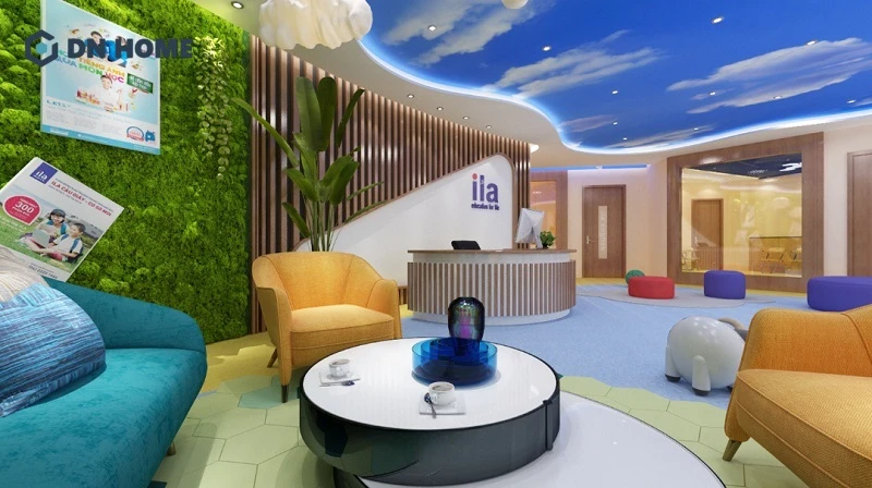 Thiết kế chú trọng vào việc bố trí cây xanh kết hợp màu sắc hài hoà giúp tạo ra cảm giác thư giãn trong môi trường học tập