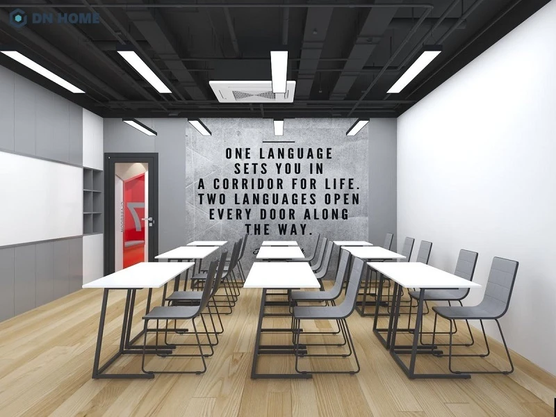 Thiết kế đơn giản, sử dụng câu chữ tiếng anh để trang trí tạo động lực cho học viên