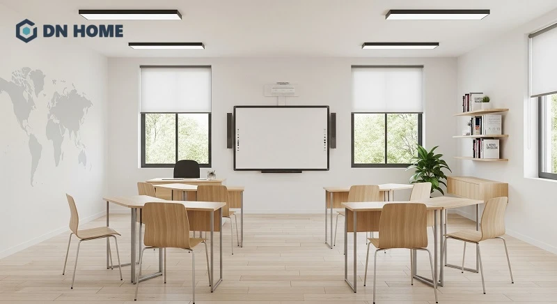 Phòng học thiết kế tối giản giúp không gian luôn thông thoáng và dễ dàng thay đổi bố cục khi cần