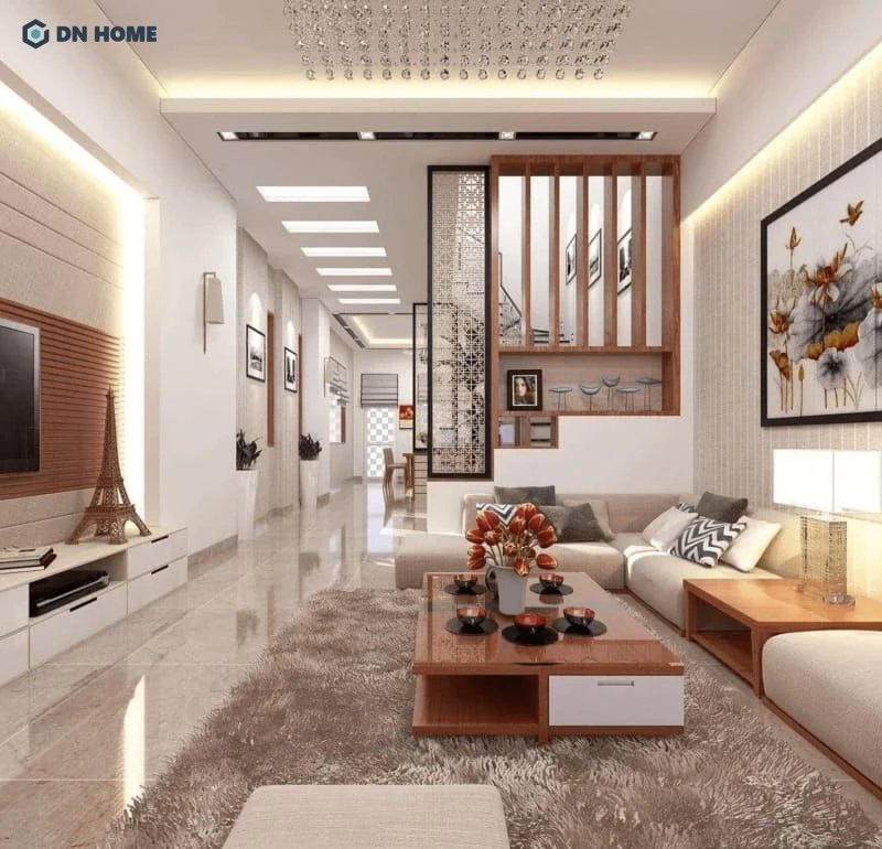 Trang trí phòng khách hướng đến các vật liệu từ tự nhiên