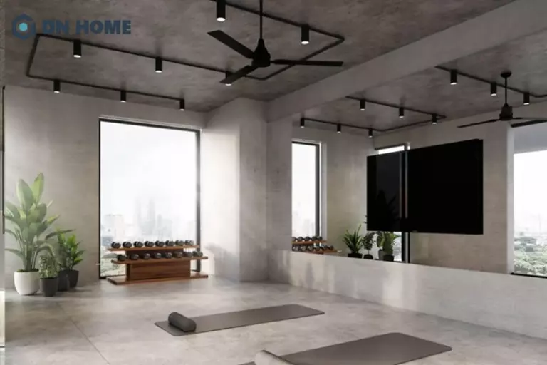 Trần nhà bằng xi măng được ứng dụng phổ biến trong phong cách thiết kế đề cao sự mộc mạc