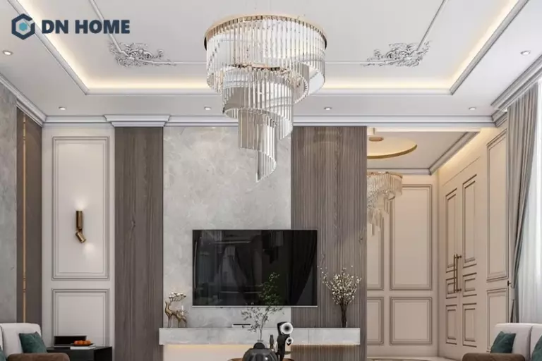 Trang trí trần với phào chỉ thường kết hợp với đèn chùm để tạo vẻ đẹp sang trọng, đẳng cấp