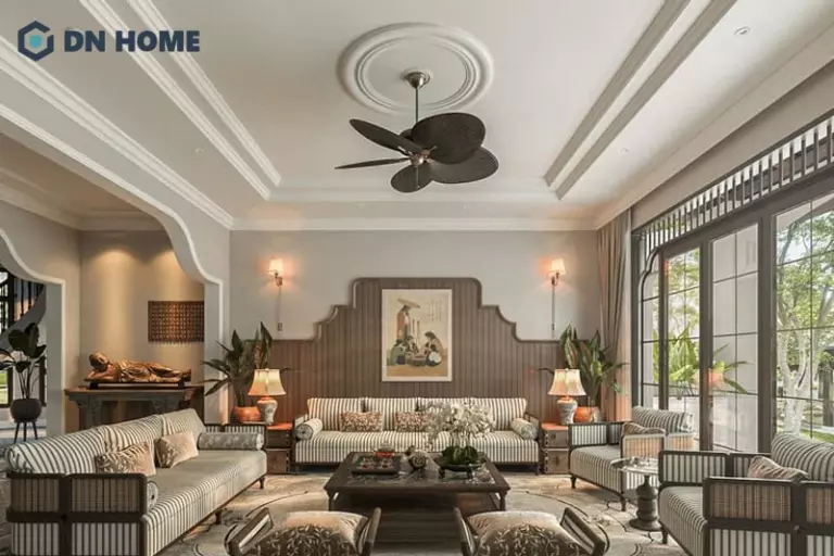 Trang trí quạt trên trần nhà là kiểu thiết kế đặc trưng của phong cách Indochine