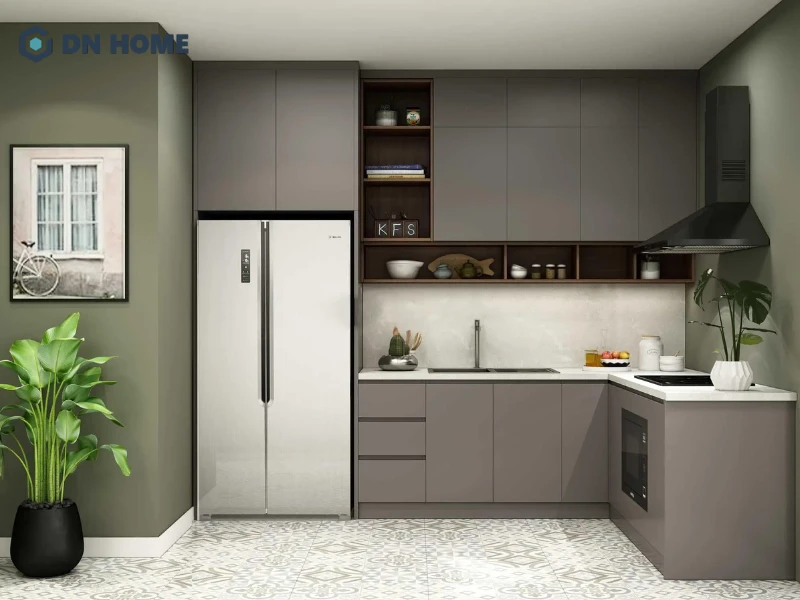 Tủ bếp hình chữ L có thiết kế tối ưu không gian, phù hợp với mọi diện tích nhà ở