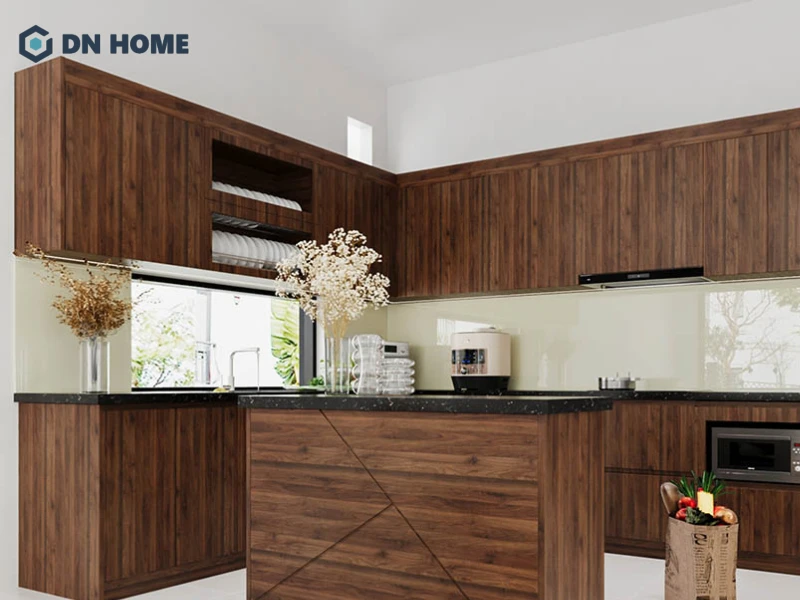 Tủ bếp phủ Melamine sở hữu bề mặt bền bỉ và đa dạng màu sắc
