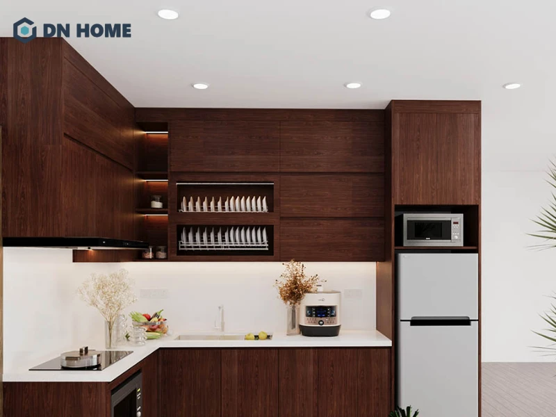 Melamine giúp không gian bếp giữ được vẻ hiện đại với mức chi phí tiết kiệm