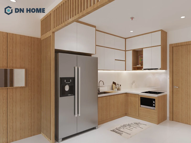 Kích thước tiêu chuẩn của tủ bếp hình chữ L giúp đảm bảo sự cân đối, thuận tiện khi sử dụng