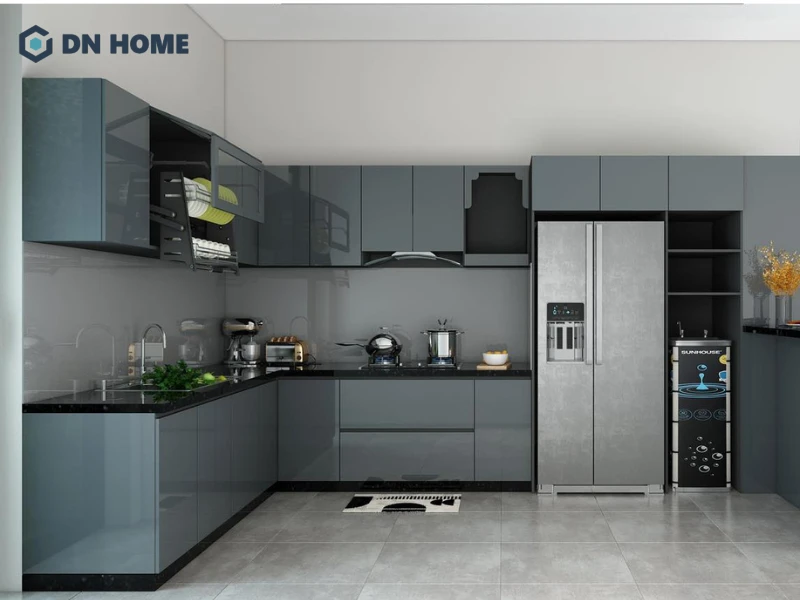 Chất liệu Acrylic giúp gian bếp trở nên sang trọng và phù hợp với căn hộ diện tích nhỏ