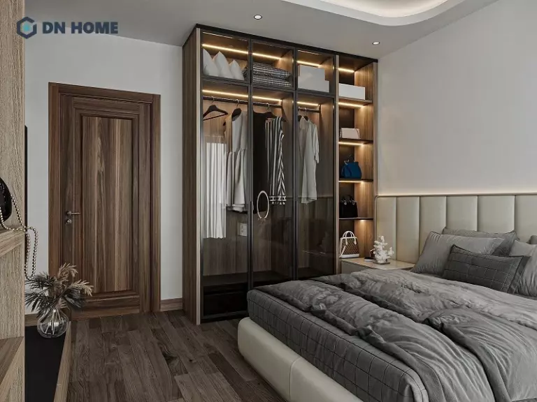 Thiết kế tủ đựng túi xách trong phòng ngủ kết hợp nơi treo quần áo tiện dụng, tiết kiệm tối đa diện tích
