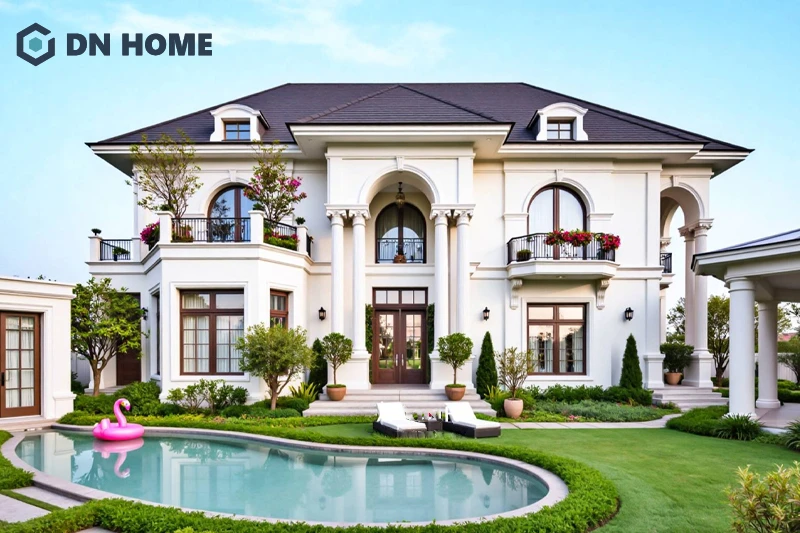 Đường nét cong mềm mại là đặc trưng của phong cách biệt thự phong cách tân cổ điển