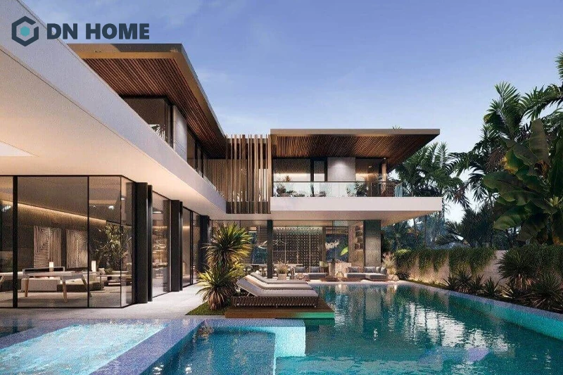 Thiết kế villa 2 tầng có hồ bơi theo phong cách resort tạo nên không gian thư giãn tuyệt đối